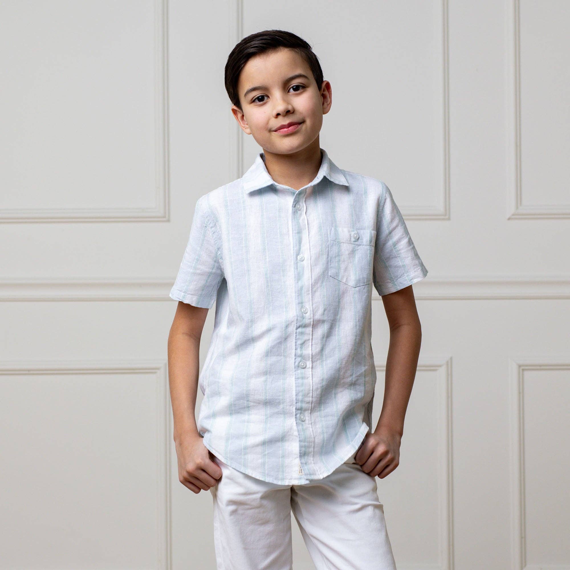 Image of Linen Short Sleeve Button Down Shirt